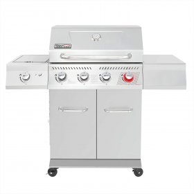 Royal Gourmet Stainless Steel 4 BBQ Propane, 54000 BTU Cabinet Style Gas Grill with Sear Side Burner Perfect Patio Garden Picnic Backyard Party, Silver