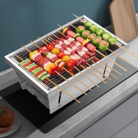 WANGF Barbecue Household Charcoal Grill Stainless Steel Barbecue Stove All in One Portable Second Folding 32.521.514.5cm Indoor Outdoor