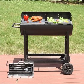 Barbecue Grill, With Wheels Portable Camping Grill Charcoal Grill Barbecue Smoker Grill For Outdoor Cooking Camping Hiking Picnics