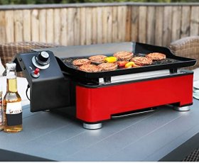 18-Inch Portable Table Top Propane Gas Grill Griddle - for Camping, red