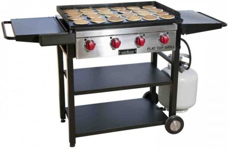 Camp Chef Flat Top Grill, True Seasoned Griddle Surface, Four 12,000 BTUs/Hr. stainless steel Burners