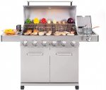 Monument Grills 6-Burner Stainless Steel Cabinet Style Propane Gas Grill with LED Controls, Side Burner, Built in Thermometer, and Rotisserie Kit