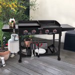 Royal Gourmet 4-Burner Portable Propane Gas Grill and Griddle Combo with Folding Legs and Side Table, Black