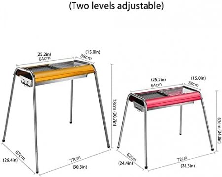 Charcoal Grill, Stainless Steel Portable BBQ Gril Folding Charcoal Char Broil BBQ Pit Grill For Party Camping Outdoor (Color : Pink, Size : S)