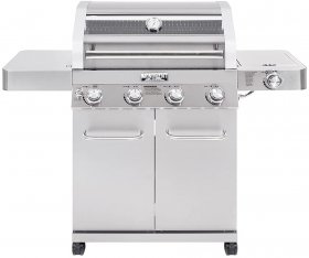 Monument Grills Convertible 4-Burner Cabinet Style Natural Gas Grill ,Stainless Steel Propane Grills, LED Controls,Side Burner(Without Conversion Kit)