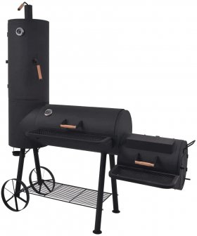 vidaXL BBQ Offset Smoker with Bottom Shelf Black XXL Charcoal Barbecue Grill