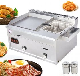 DNYSYSJ Commercial Gas Countertop Flat Griddle Fryer,Stainless Outdoor Gas Multi-function Tabletop Fryer with Thickened Grill Plate