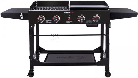 Royal Gourmet 4-Burner Portable Propane Gas Grill and Griddle Combo with Folding Legs and Side Table, Black