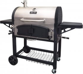 Dyna-Glo Silver/Black Porcelain/Cast Iron X-Large Premium Dual Chamber Charcoal Grill