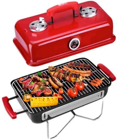 WANGF Charcoal Grill Household Folding Portable Barbecue Grill 304 Stainless Steel Enamel Furnace Body Red/Black Optional Both Braised Skewers Length 58cmwidth 30cmheight 37.5cm