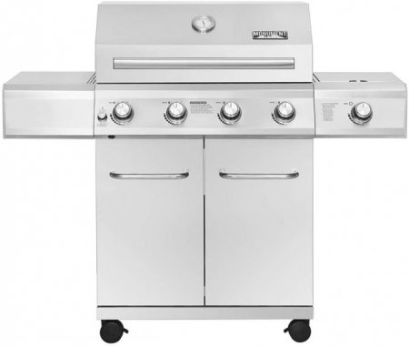 Monument Grills 4-Burner Cabinet Style Propane Gas Grill in Stainless Steel with LED Controls & Side Burner