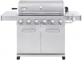 Monument Grills 6-Burner Stainless Steel Cabinet Style Propane Gas Grill with LED Controls, Side Burner, Built in Thermometer, and Rotisserie Kit