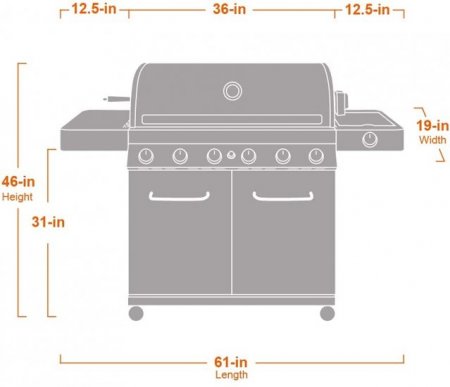 Monument Grills 6-Burner Stainless Steel Cabinet Style Propane Gas Grill with LED Controls, Side Burner, Built in Thermometer, and Rotisserie Kit