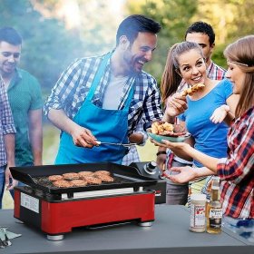 Royal Gourmet 18-Inch Portable Gas Grill Griddle - Propane Fueled, 9,000 BTU, Table Top for Outdoor Cooking while Picnicking or Tailgating, Red
