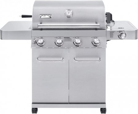 Monument Grills Stainless Steel 4 Burner Cabinet Style Propane Gas Grill with Rotisserie Kit