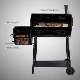 Royal Gourmet 30IN Charcoal Grill with Offset Smoker, Black
