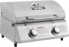 Monument Grills 19inch Tabletop Portable Propane Gas Grill with Travel Locks, Stainless Steel Cooking Grates, and Built in Thermometer