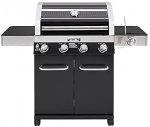Monument Grills 4-Burner Black Porcelain Enamel Coated Cabinet Style Propane Gas Grill with LED Controls, Clear View Lid, Side Burner, Built in Thermometer, and USB Light