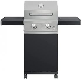 2 Burners Propane Gas Grill - Outdoor Cooking Stainless Steel BBQ Grills with LED Controls, Black