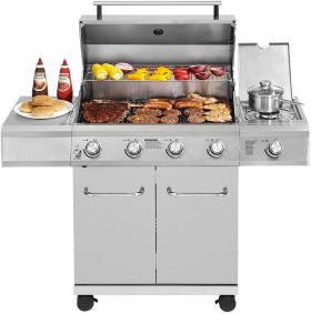 Monument Grills 4-Burner Cabinet Style Propane Gas Grill in Stainless Steel with LED Controls & Side Burner