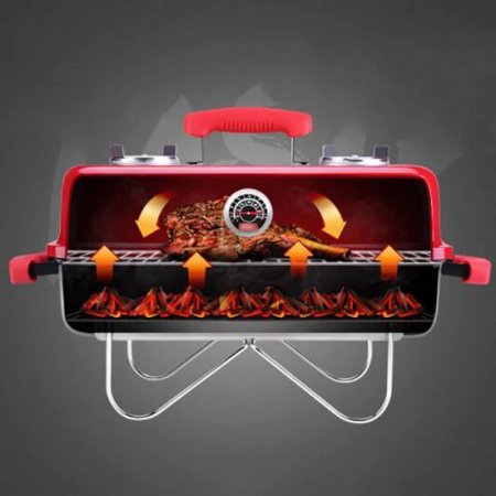 WANGF Charcoal Grill Household Folding Portable Barbecue Grill 304 Stainless Steel Enamel Furnace Body Red/Black Optional Both Braised Skewers Length 58cmwidth 30cmheight 37.5cm