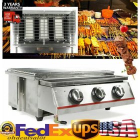 3 Burners BBQ Grill Propane Gas Grill Outdoor Camping Shield Portable?Stainless Steel BBQ Table Top Gas Grill Outdoor Cover? (3 Burners)
