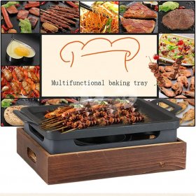 Guoguocy BBQ Barbeque Barbecue Grill,Alcohol Grill Split Fish Grill,100% Maifan Stone Anti-Stick Coating,Split Design,Indoor and Outdoor,5 Size (Size : 31.5cm20.5cm)