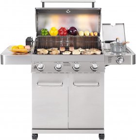 Monument Grills Stainless Steel 4 Burner Cabinet Style Propane Gas Grill with Rotisserie Kit