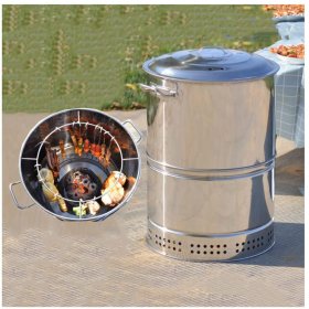 WANGF Charcoal BBQ Hanging Stove Charcoal Braised Grill Barrel Large Capacity Barbecue 201 Stainless Steel Split Oven 360