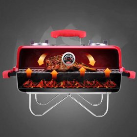 WANGF Charcoal Grill Household Folding Portable Barbecue Grill 304 Stainless Steel Enamel Furnace Body Red/Black Optional Both Braised Skewers Length 58cmwidth 30cmheight 37.5cm