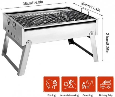 Guoguocy BBQ Barbeque Barbecue Grill,Portable Folding Barbecue Grill Stainless Steel Charcoal BBQ Grill Outdoor Cooking Camping Picnics Tools