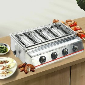 TBVECHI 4 Heads LPG Gas Barbecue Grill 4 Burners Tabletop Grill Portable Gas Griddle LPG Gas Grill BBQ Griddle Plate for parties Camping Picnicking