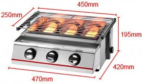 TBVECHI Smokeless BBQ Grill with 3 Burners, 2800PA Commercial LPG Gas BBQ Grill Outdoor Tabletop Picnic Camping Barbeque Roaster (3 Burners)