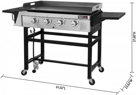 Royal Gourmet 4-Burner Flat Top Gas Grill 52000-BTU Propane Fueled Professional Outdoor Griddle 36inch Backyard Cooking with Side Table, Black