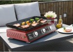 Royal Gourmet Portable Tabletop 24-Inch Gas Grill, 3-Burner Propane Griddle with Cover and Carrying Bag, Red