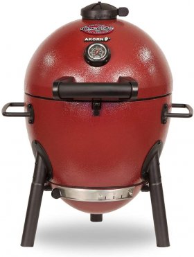 Char-Griller Charcoal Grill, Red & BBQube Heat Deflector/ Drip pan for Akorn Kamado Jr. Charcoal Grill