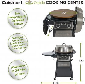 Cuisinart CGG-888 Grill Stainless Steel Lid 22-Inch Round Outdoor Flat Top Gas, 360