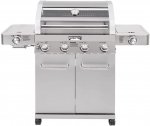 Monument Grills 4-Burner Stainless Steel Cabinet Style Propane Gas Grill with Clear View Lid, LED Controls, Built in Thermometer, and Side & Side Sear Burners
