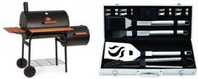 Char-Griller 1224 Smokin Pro 830 Square Inch Charcoal Grill with Side Fire Box with Cuisinart Grilling Set