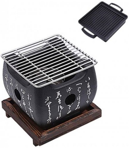 Guoguocy BBQ Barbeque Barbecue Grill,Portable Household Charcoal Barbecue Stove,Maifan Stone Baking Pan,Indoor and Outdoor,3 Size (Size : 15cm15cm)