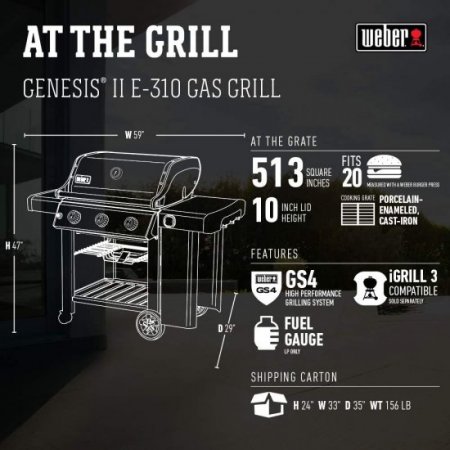 Weber Genesis II E-310 Natural Gas 3-Burner Grill, Black