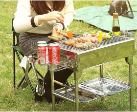Charcoal Grill, Folding Portable Camping Grill Stainless Steel Charcoal Char Broil BBQ Pit Grill For Camping Hiking Picnics Traveling