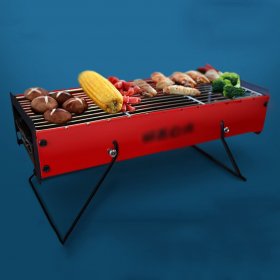 WANGF BBQ Grill Outdoor 304 Stainless Steel Grill Enamel Charcoal Basin 2-5 People Barbecue 43cmx18cmx10cm Red/White Courtyard Outdoor Garden