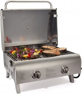 Cuisinart CGG-306 Chef's Style Propane Tabletop Grill, Two-Burner, Stainless Steel & CFGS-222 Take Along Grill Stand