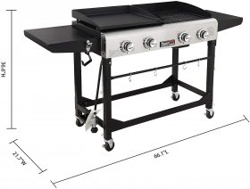 Royal Gourmet Portable Propane Gas Grill and Griddle Combo with Side Table | 4-Burner, Folding Legs,Versatile, Outdoor | Black
