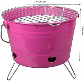 Charcoal Grill, Round Folding Portable Camping Grill Desktop Charcoal Char Broil BBQ Pit Grill For Party Camping Outdoor (Color : Pink)