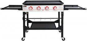 Royal Gourmet 36-Inch Flat Top Gas Griddle, 4-Burner Propane BBQ Griddle with Top Cover Lid, Folding Side Shelves and Legs for Large Outdoor Camping, Black