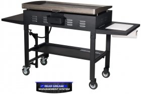 Propane Grills - 36 Inch Outdoor Flat Top Gas Griddle with Built in Cutting Board, Garbage Holder and Side Shelf, Black