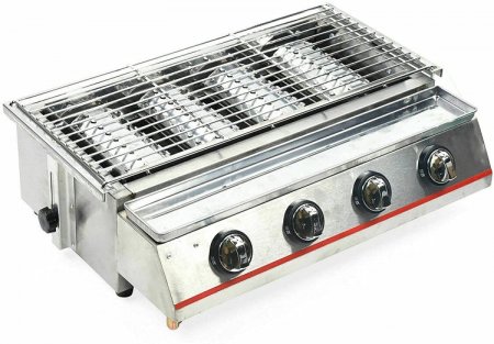 TBVECHI 4 Heads LPG Gas Barbecue Grill 4 Burners Tabletop Grill Portable Gas Griddle LPG Gas Grill BBQ Griddle Plate for parties Camping Picnicking