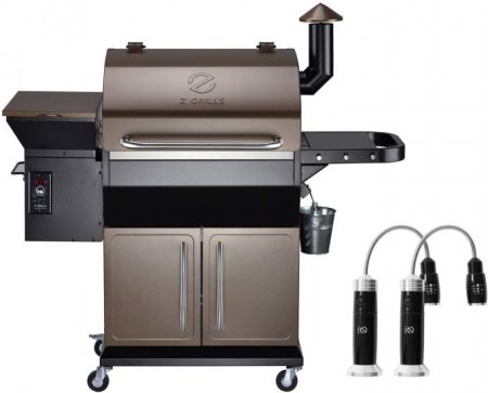 Z GRILLS Wood Pellet Grill Smoker with Ash Clean System Extra Grilling Light for Outdoor Cooking + Cover, Classic Model Larger Than 700D, 1000 SQIN,8-in-1 (Brown with Cabinet)